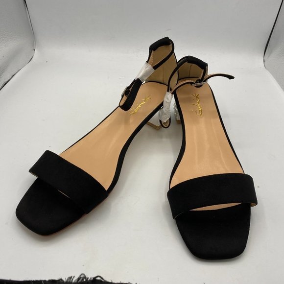 XYD black open toe chunky sandals ankle strap heels pumps - Picture 2 of 7